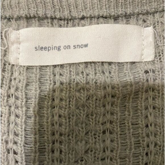 Sleeping On Snow Medium Pointelle Knit Long Cardigan Sage Angora Lamb Wool Blend - Picture 10 of 11